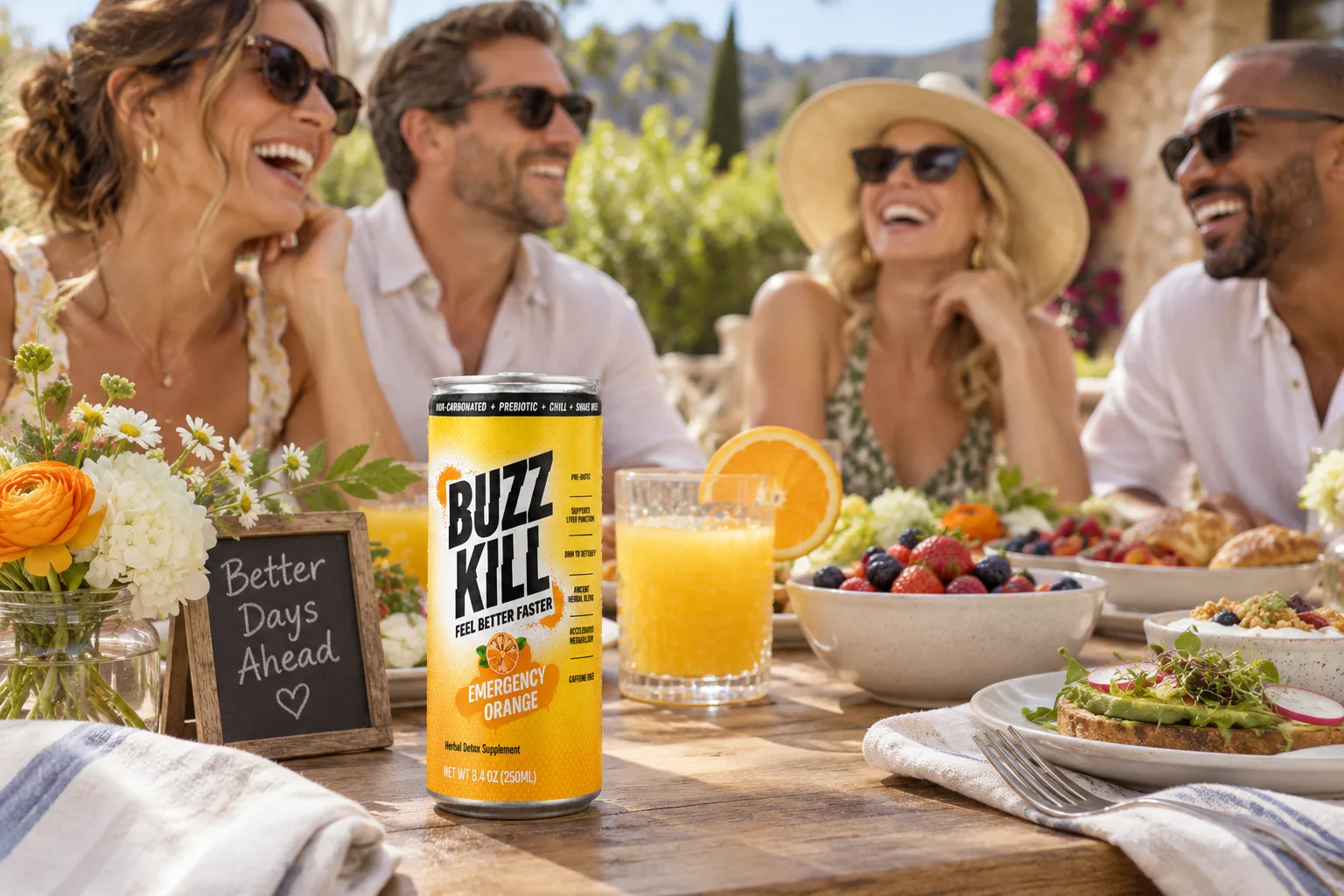 Friends at brunch with a Buzzkill can